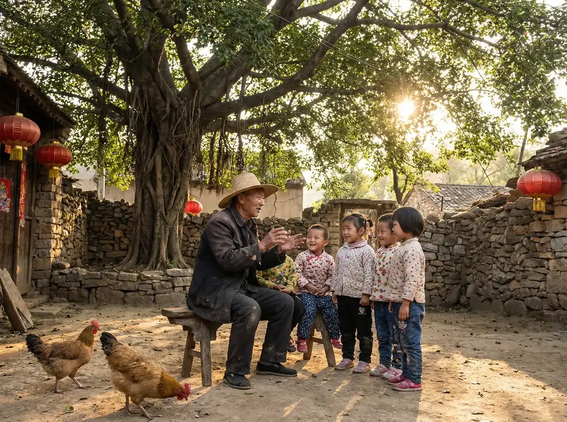 老人在大榕树下给孩子们讲故事 - 李春天的春天大结局 乡村记忆